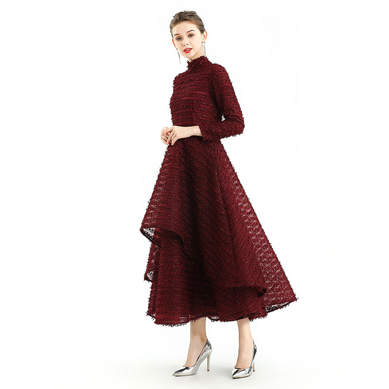 JJparty-D120 Girls All-over embroidered ribbon detailing long sleeves evening midi gown
