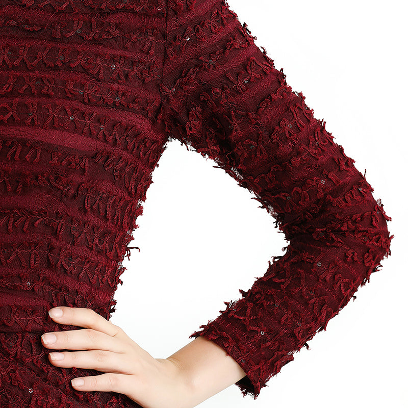 JJparty-D120 Girls All-over embroidered ribbon detailing long sleeves evening midi gown