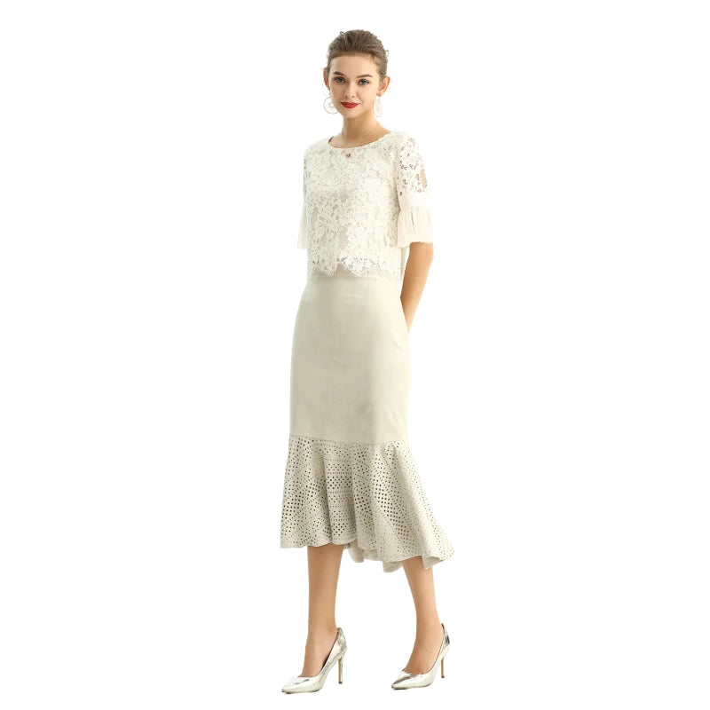 JJparty-S168-2 Women metallic jacquard trumpet ruffle hem mermaid midi skirt