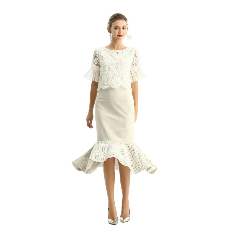 JJparty-S168-2 Women metallic jacquard trumpet ruffle hem mermaid midi skirt