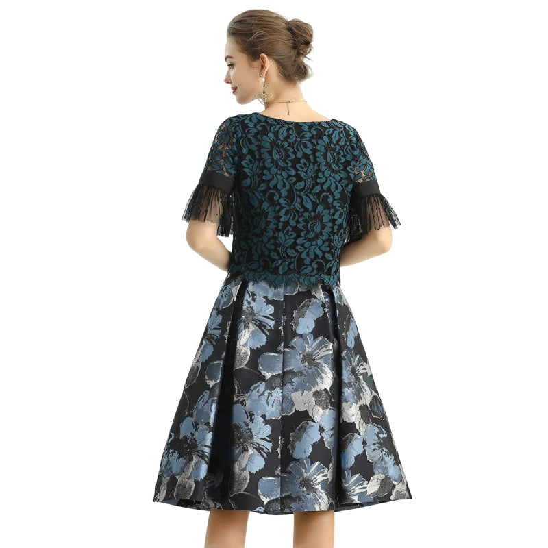 JJparty-S137-1 Women metallic floral jacquard inverted pleat A-line midi skirt