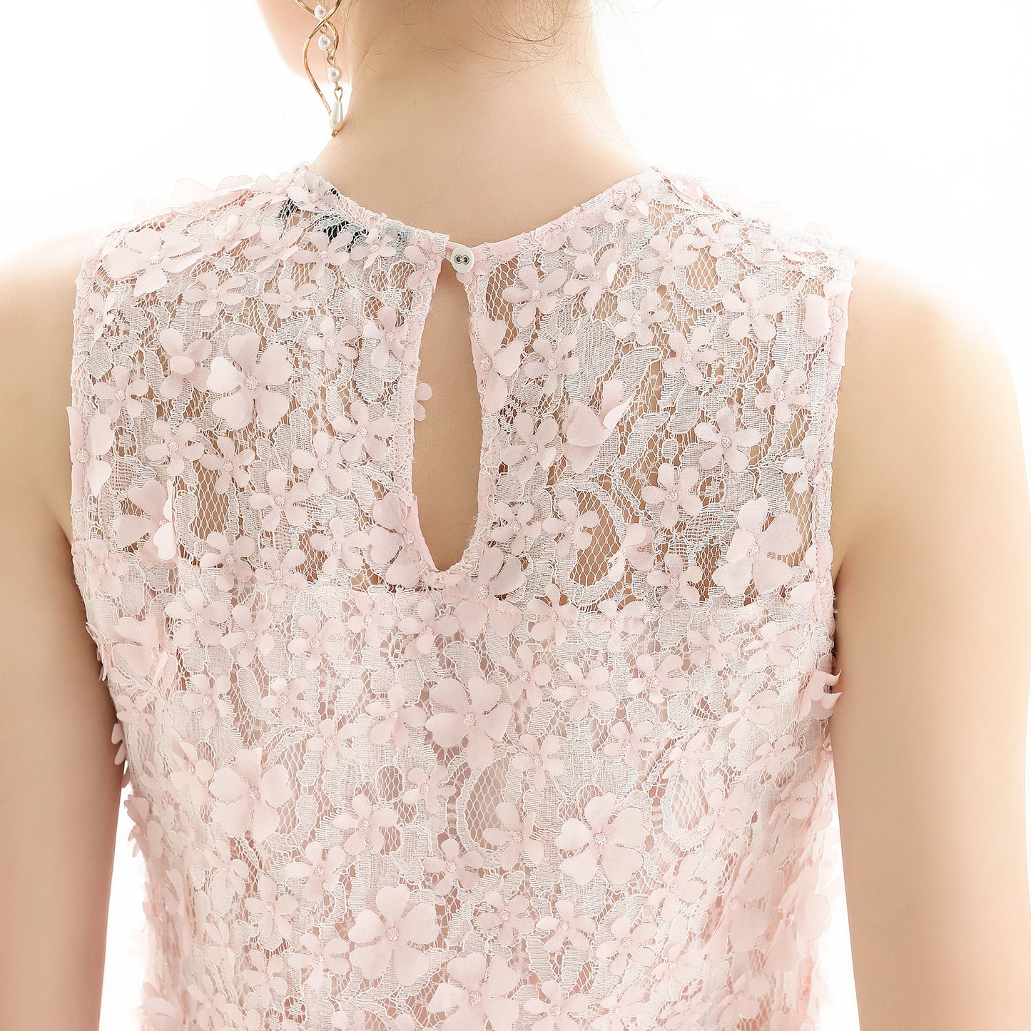 JJparty-D117-1 Women 3D flower embroidered lace sleeveless straight-cut party midi dress