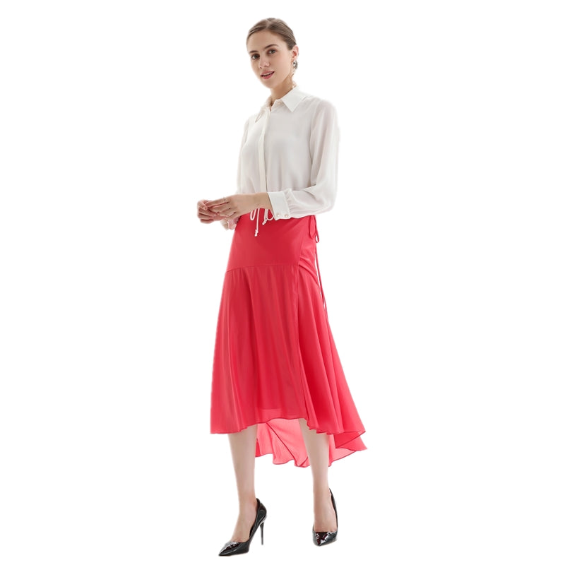 JJparty-S070 Women solid wrap design panelled asymmetric casual midi skirt