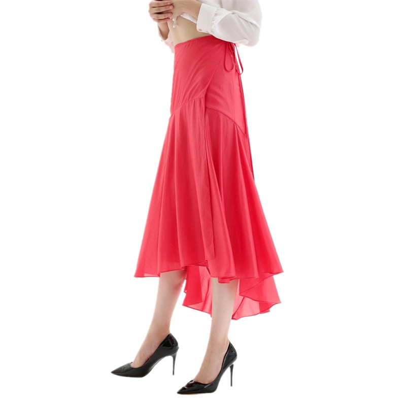 JJparty-S070 Women solid wrap design panelled asymmetric casual midi skirt