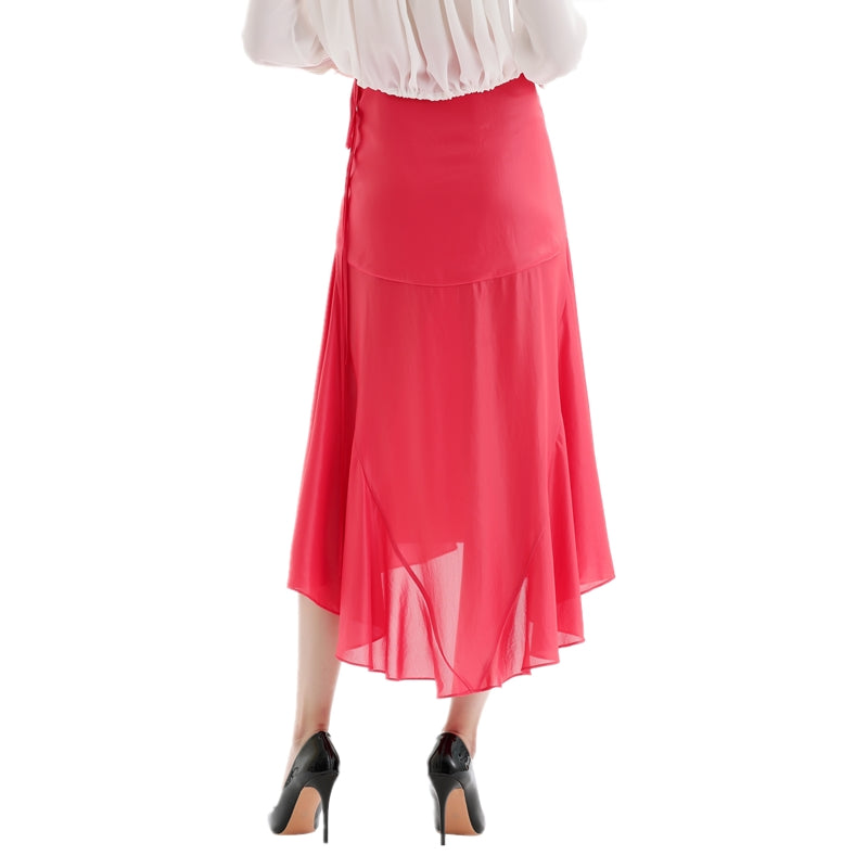 JJparty-S070 Women solid wrap design panelled asymmetric casual midi skirt
