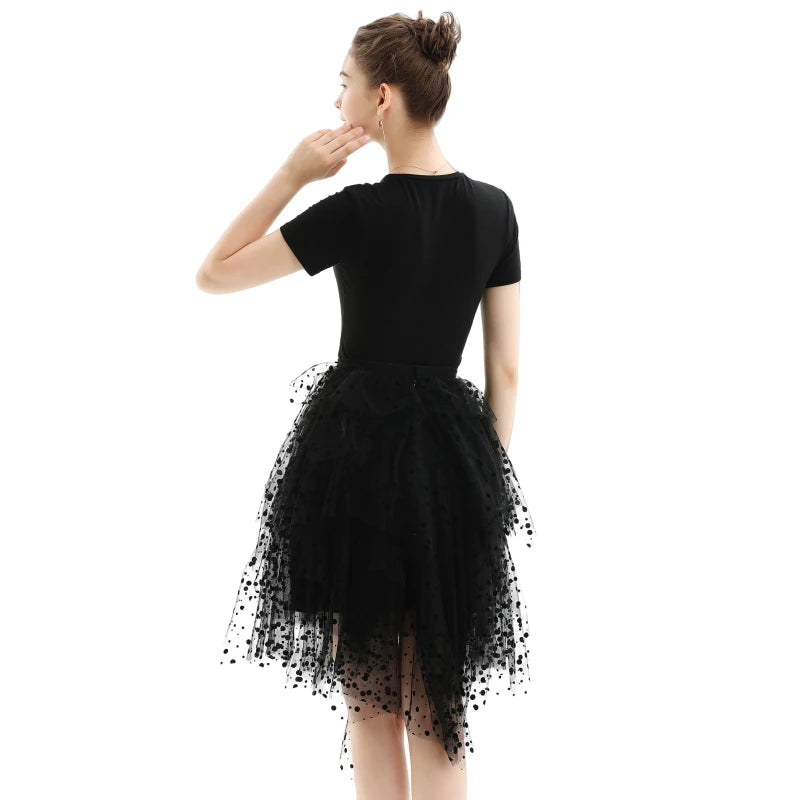 JJparty-S077-1 Women swiss-dots tulle multi-layers asymmetric party short skirt