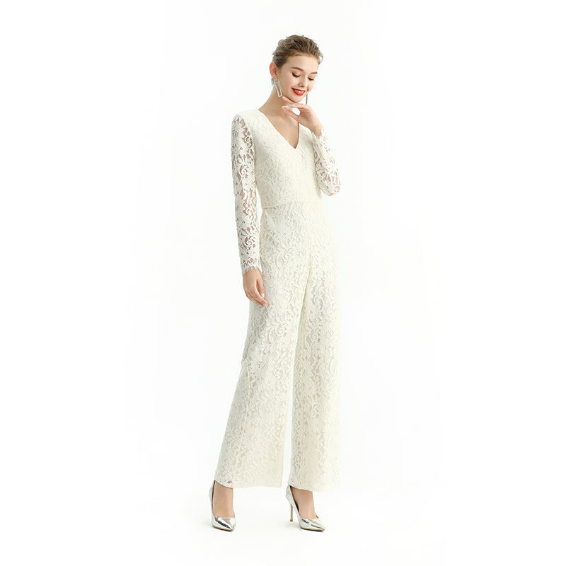 JJparty-R172 Women all-over lace long sleeve party jumpsuit