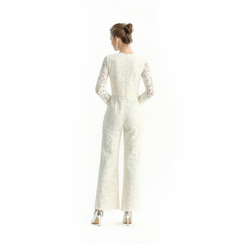 JJparty-R172 Women all-over lace long sleeve party jumpsuit