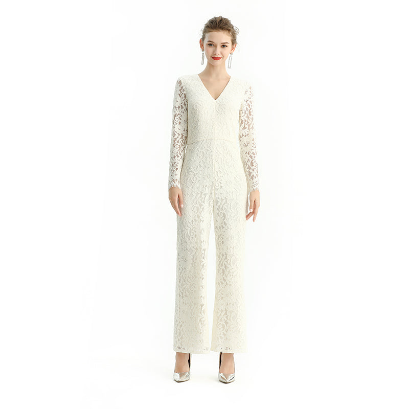 JJparty-R172 Women all-over lace long sleeve party jumpsuit