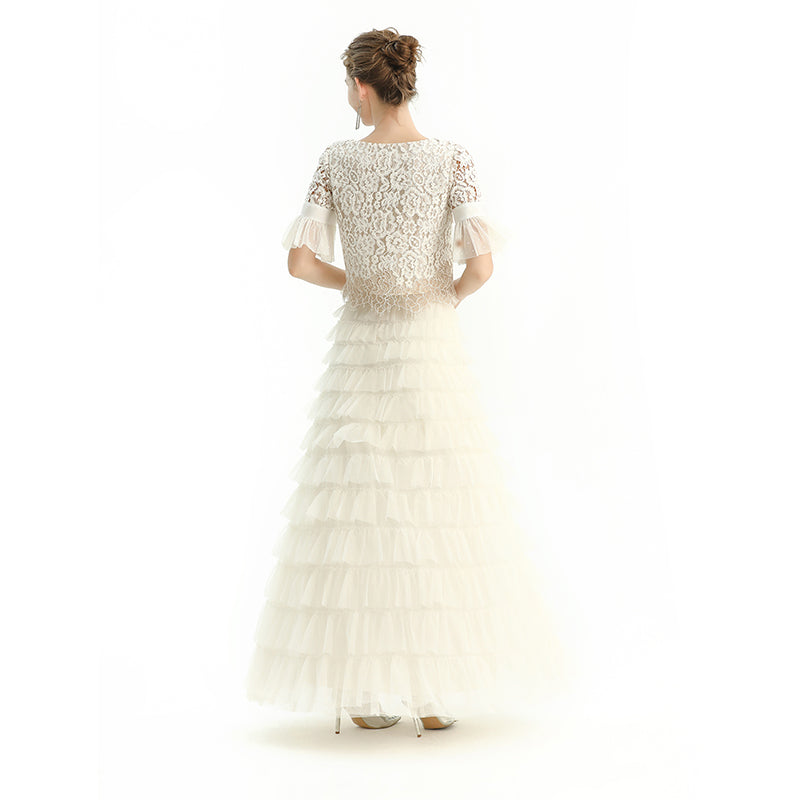 JJparty-S212 Women solid tulle-layered maxi party skirt