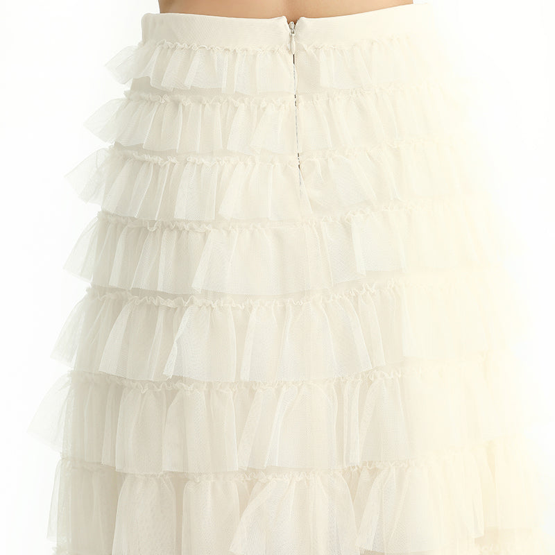 JJparty-S212 Women solid tulle-layered maxi party skirt