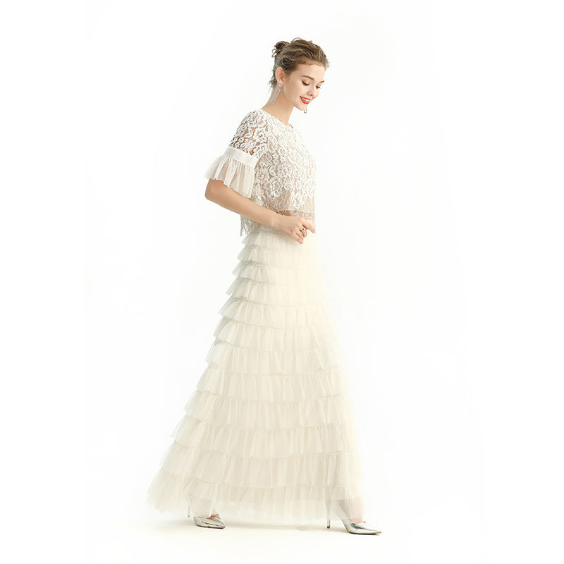 JJparty-S212 Women solid tulle-layered maxi party skirt