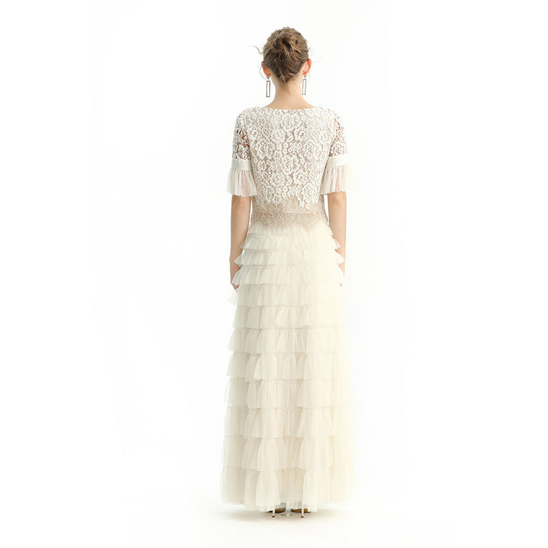 JJparty-S212 Women solid tulle-layered maxi party skirt