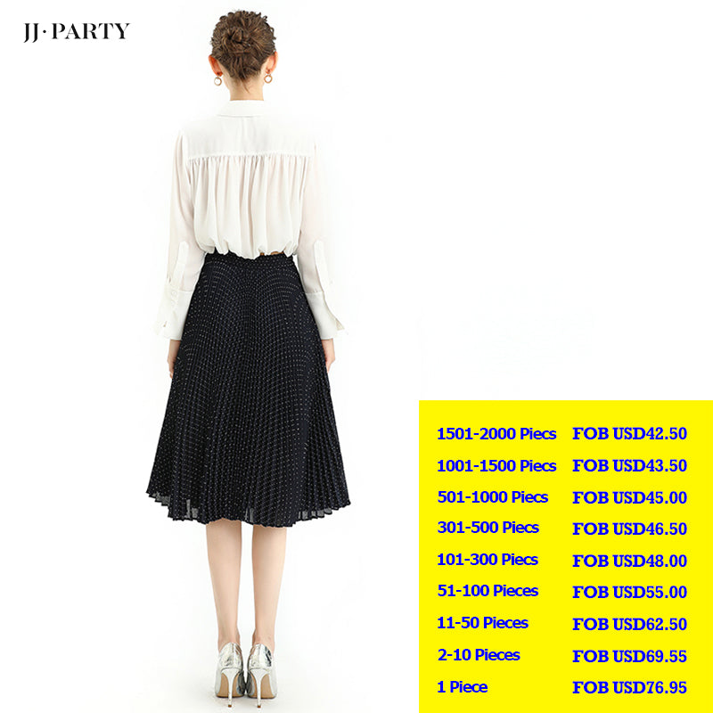 JJparty-S076-1 Women polka dot print pleated midi casual skirt