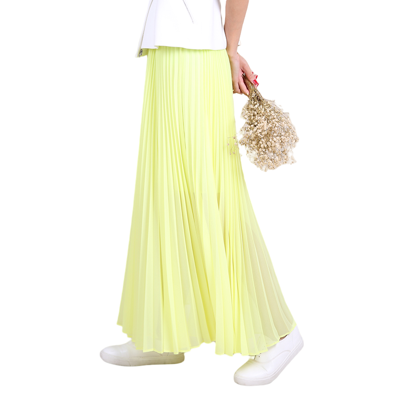 JJparty-C088 Women solid chiffon full circle sunburst pleated long casual skirt