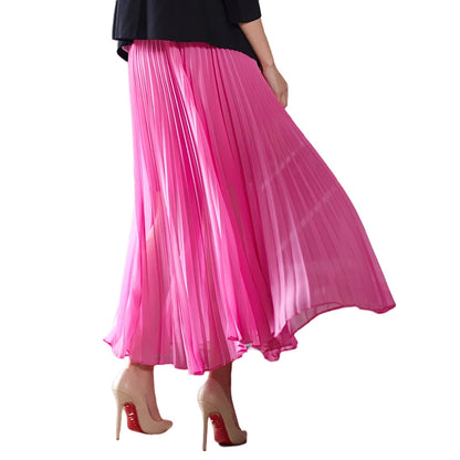 JJparty-C088 Women solid chiffon full circle sunburst pleated long casual skirt