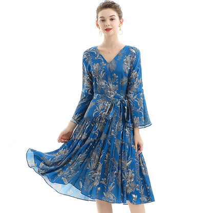 JJparty-D057 Women floral print three-quarter sleeves tiered design midi dress