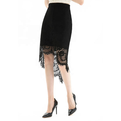 JJparty-S075-2 Women floral lace asymmetric scallop hem midi party skirt