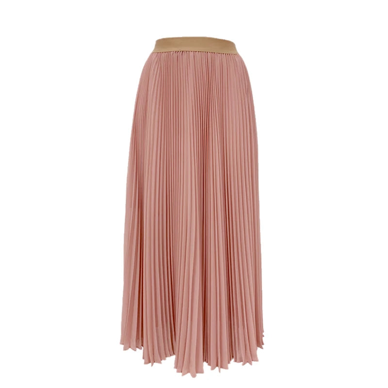 JJparty-C042 Women solid chiffon full circle sunburst pleated midi casual skirt