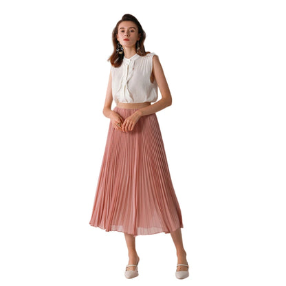 JJparty-C042 Women solid chiffon full circle sunburst pleated midi casual skirt