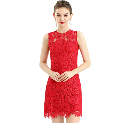 JJparty-D097 Women floral eyelash lace sleeveless fitted day and party mini dress