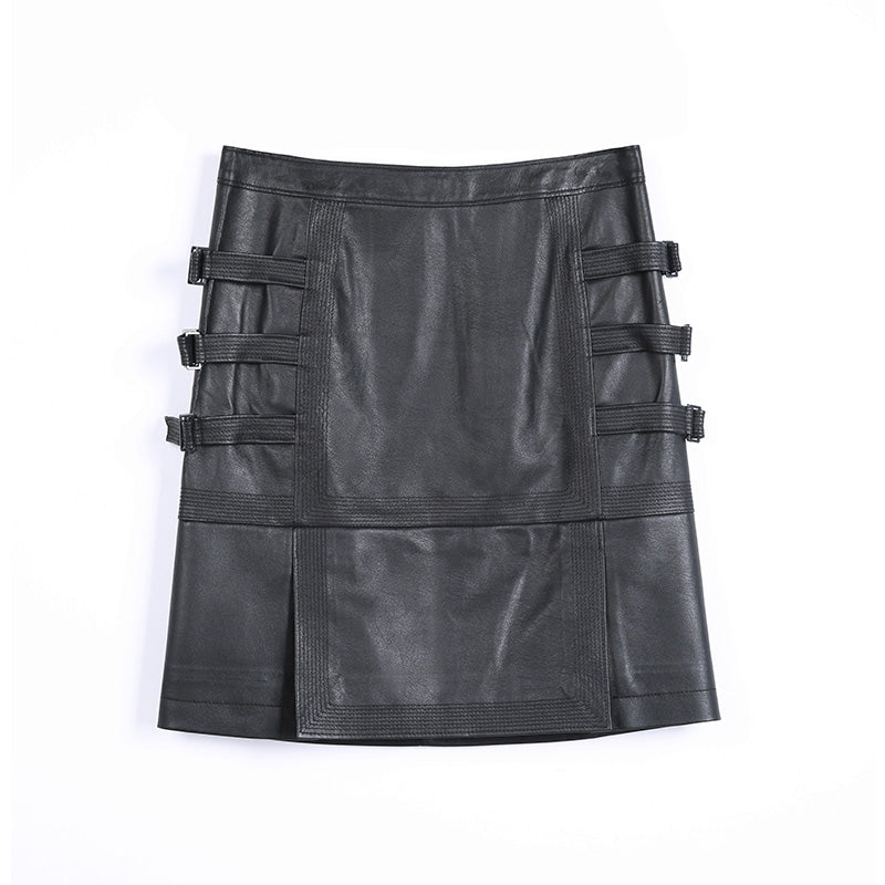 JJparty-S245 Women faux leather trapunto stitch panelled mini skirt