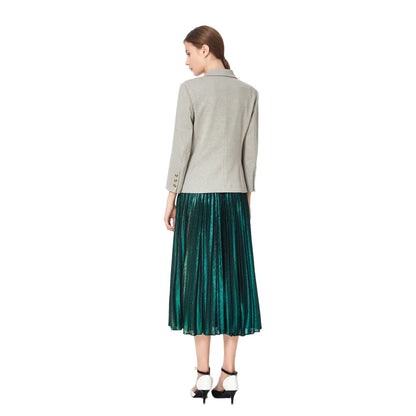 JJparty-C080 Women metallic knit elasticated waist full circle sunburst pleated evening midi skirt