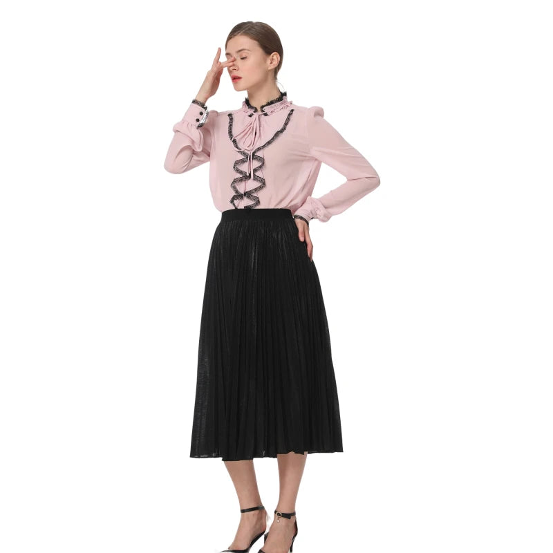 JJparty-C080 Women metallic knit elasticated waist full circle sunburst pleated evening midi skirt