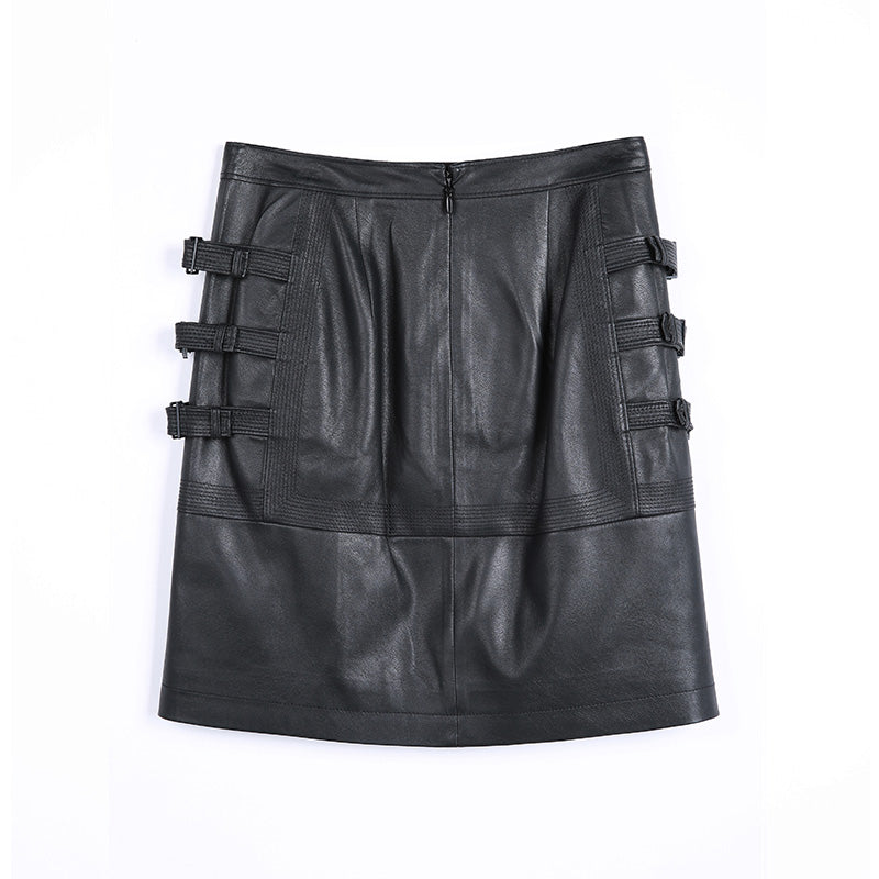 JJparty-S245 Women faux leather trapunto stitch panelled mini skirt