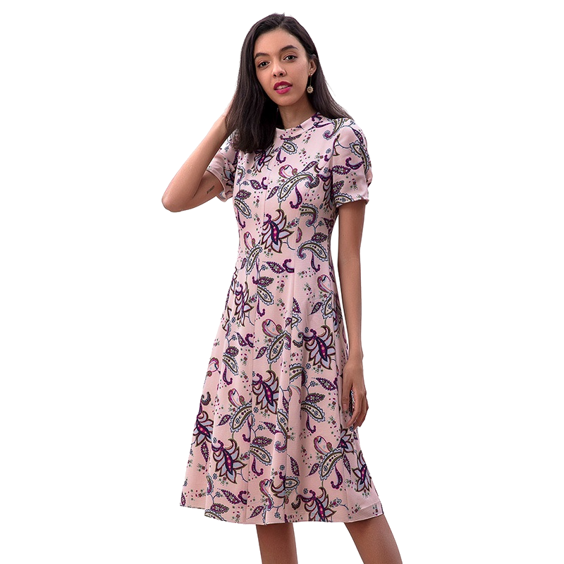 JJparty-D222 Women paisley print rolled collar A-line day dress