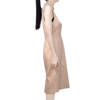 JJparty-D240 Women faux leather stand collar sleeveless straight-cut midi dress