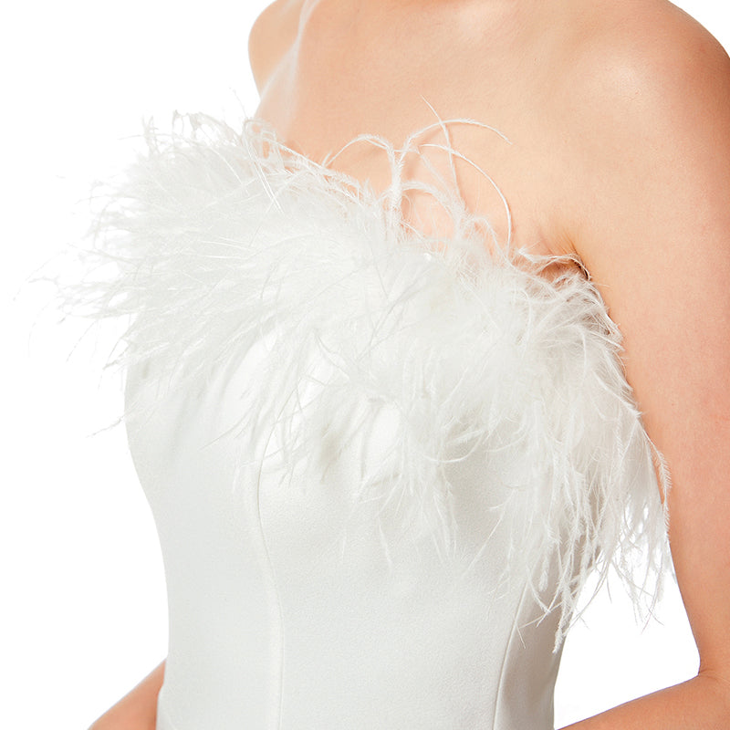 JJparty-D041 Women solid crepe feather-trimmed off-shoulder party jumpsuit