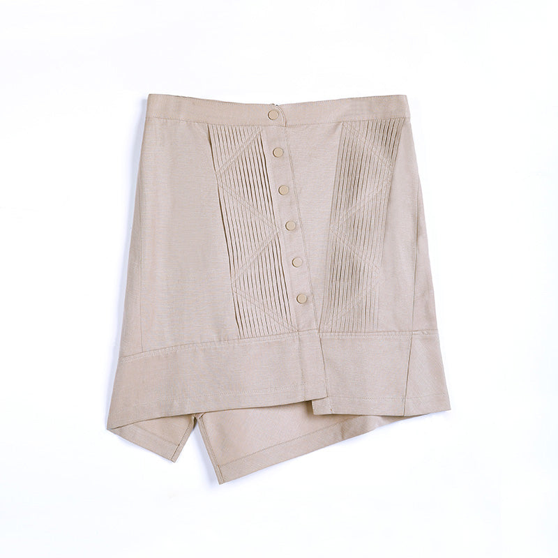 JJparty-C005 Women tencel blend pintuck detail asymmetric mini skirt