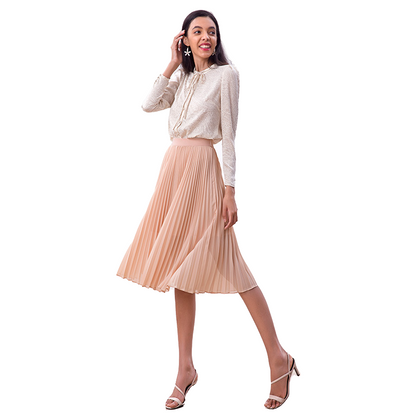 JJparty-S280S Women solid chiffon elasticated waist full circle sunburst pleated short skirt