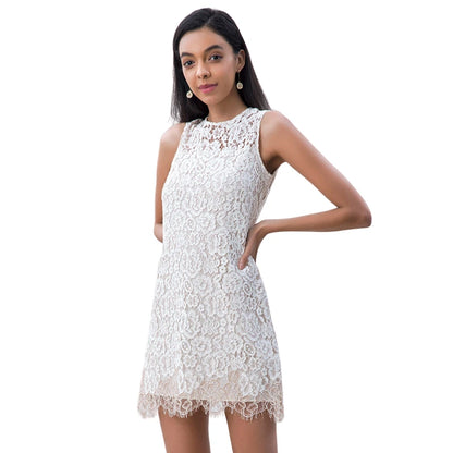 JJparty-D097-2 Women Peony flower eyelash lace sleeveless fitted day and party mini dress