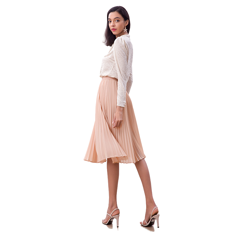 JJparty-S280S Women solid chiffon elasticated waist full circle sunburst pleated short skirt