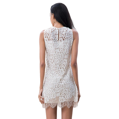 JJparty-D097-2 Women Peony flower eyelash lace sleeveless fitted day and party mini dress