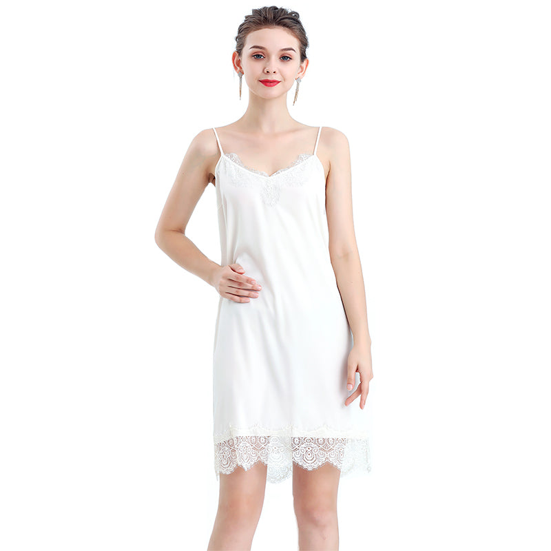 JJparty-D102 Women solid polyester lace trimmed strappy mini slip dress