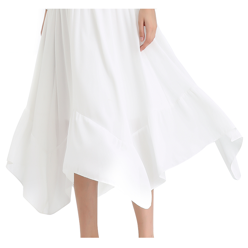 JJparty-S068-10 Women solid asymmetric panelled long flare handkerchief skirt
