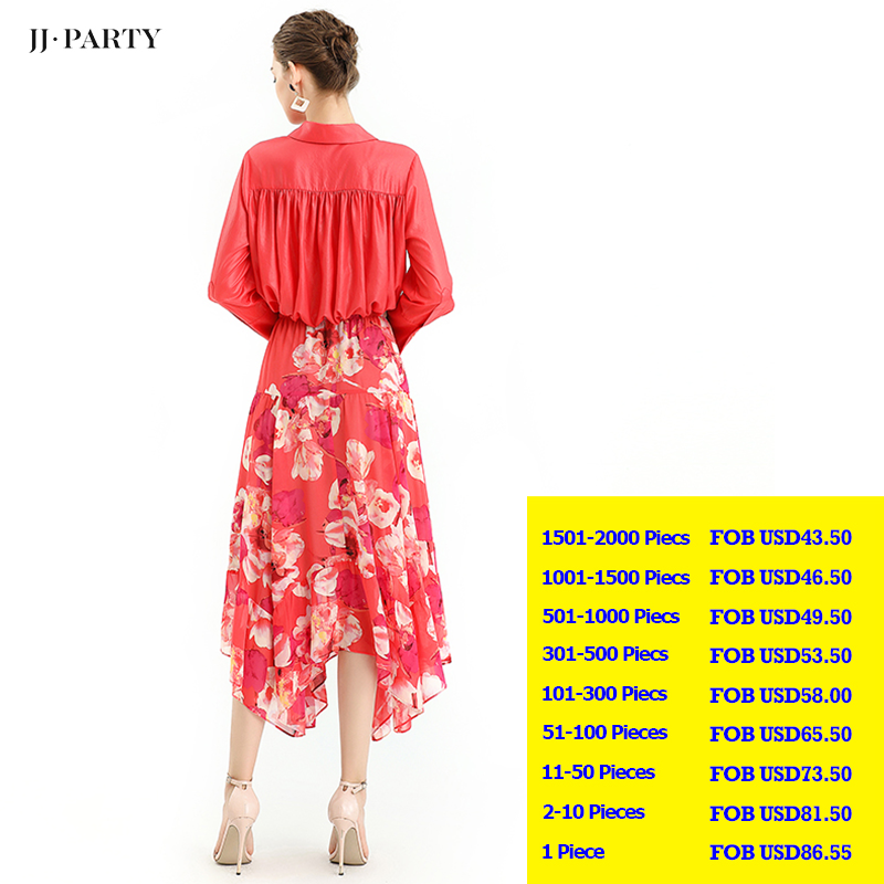 JJparty-S068-8 Women floral print chiffon asymmetric panelled long flare handkerchief skirt