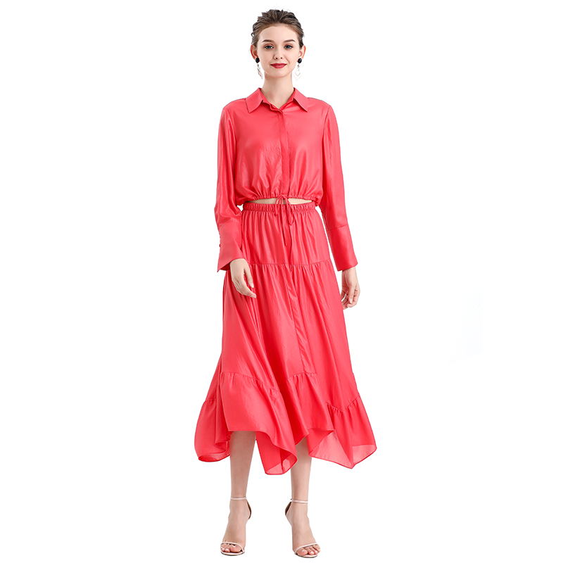 JJparty-S068-6 Women Laminated chiffon asymmetric panelled long flare handkerchief skirt