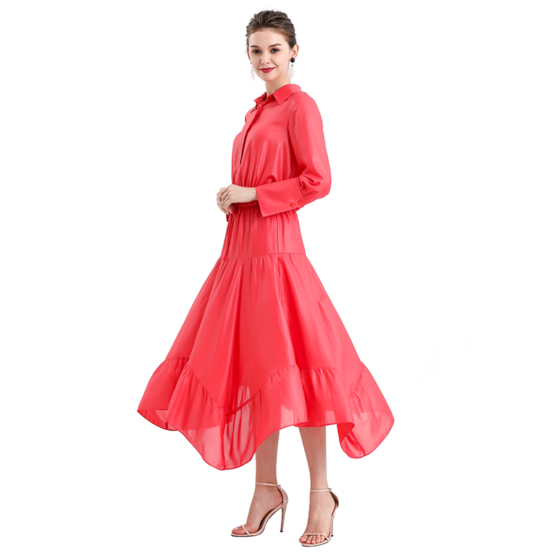 JJparty-S068-6 Women Laminated chiffon asymmetric panelled long flare handkerchief skirt