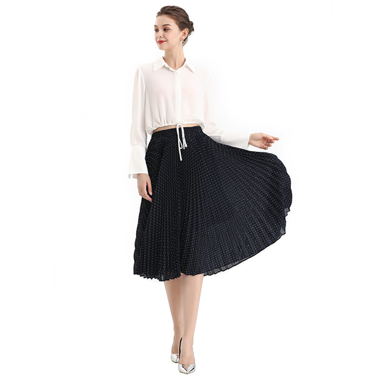 JJparty-S076-1 Women polka dot print pleated midi casual skirt