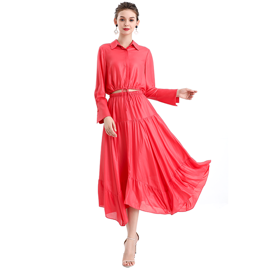 JJparty-S068-6 Women Laminated chiffon asymmetric panelled long flare handkerchief skirt