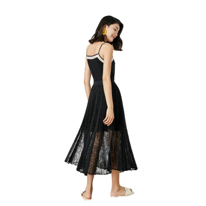 JJparty-C163 Women floral lace elasticated waist full circle sunburst pleated midi skirt