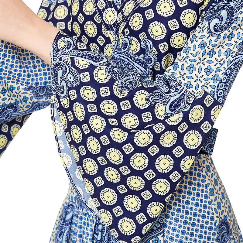 JJparty-D051 Women print polyester three-quarter sleeves tiered design midi dress