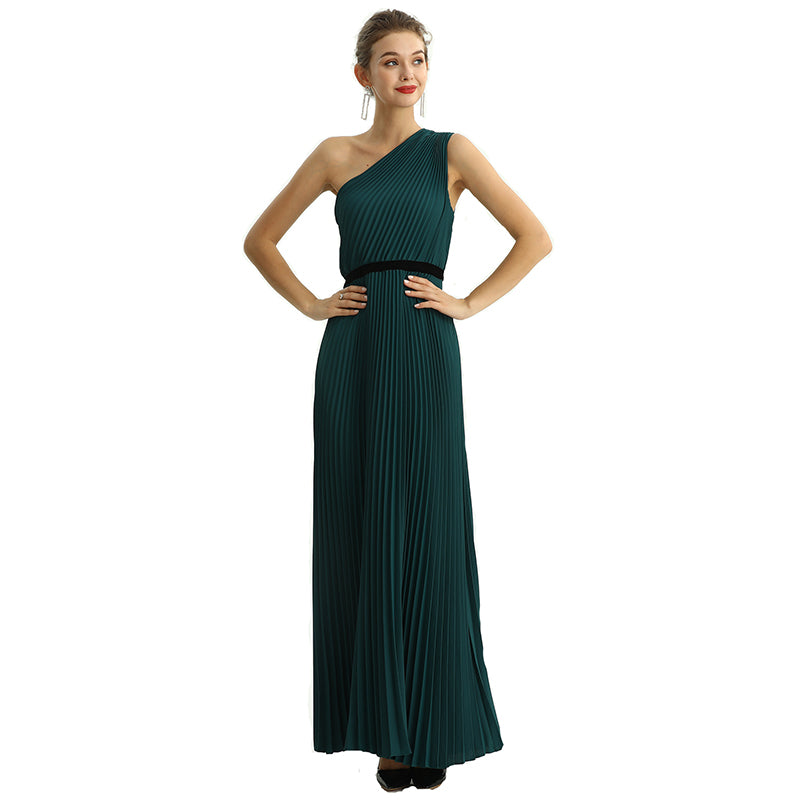 JJparty-D201 Women solid CDC one shoulder pleated maxi evening dress