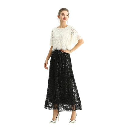 JJparty-S127 Women sequin embellishment and beading flare long evening skirt