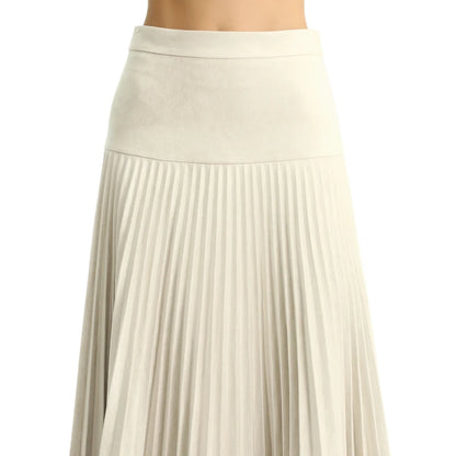 JJparty-S135 Women faux suede yoke design sunburst pleated midi skirt