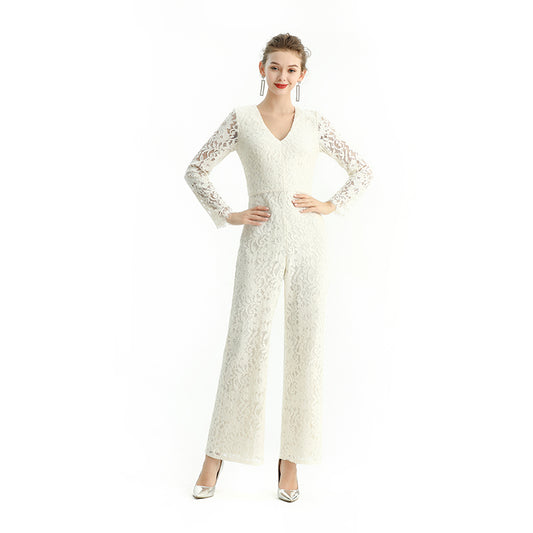 JJparty-R172 Women all-over lace long sleeve party jumpsuit